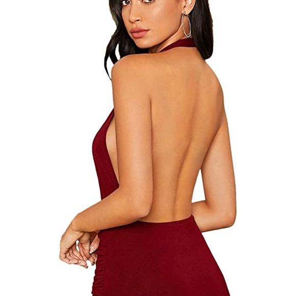 Red Backless Halter Cocktail Dress - Picture 2 of 3